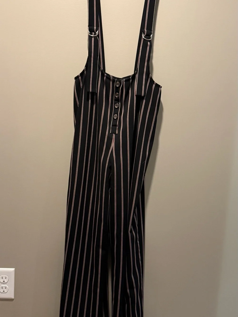 Forever 21 Black Pinstripe Button-Front Jumpsuit
